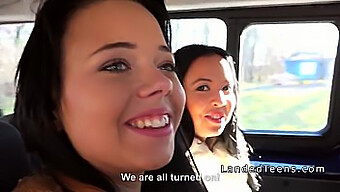 Three young women having sex in a car with a hidden observer