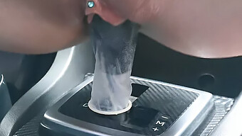 Russian Wife Gets Naughty On The Car'S Gearshift Knob