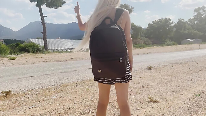 POV hitchhiker adventure with a beautiful Eastern European girl