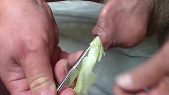 Spring Onion And Scissors Play In The Foreskin For Amateur Fun