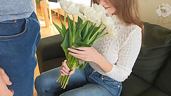 Teen Loses Virginity And Gets Creampied After Receiving Flowers And Giving A Blowjob