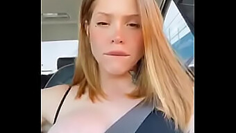 Busty Redhead Flashes Her Huge Ass While Getting A Blowjob